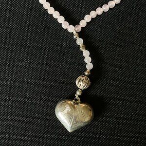 Silver Heart Pendant on Small Beaded Necklace